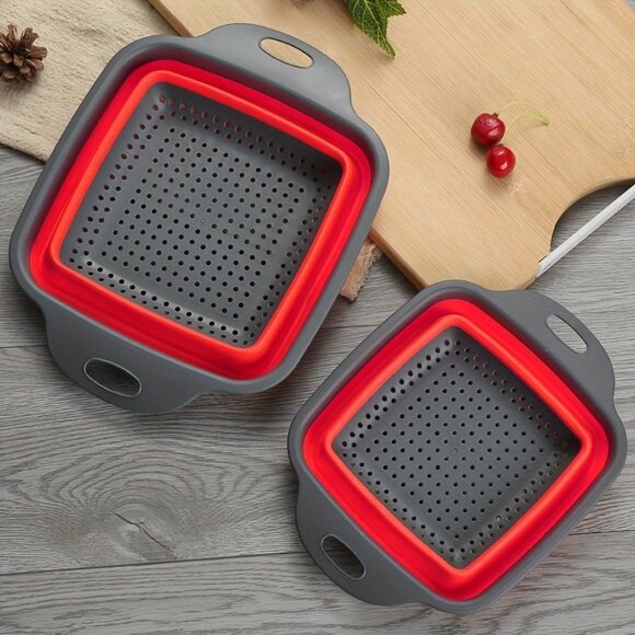 NEW 2-Pack Collapsible Silicone Colanders Red -Space-Saving Kitchen Strainers - Picture 7 of 7